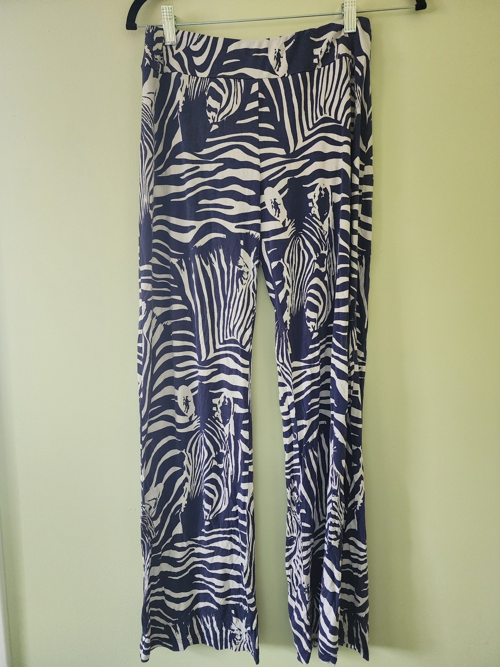 Tori Richard Blue and White Zebra-Print Wide Leg Pants